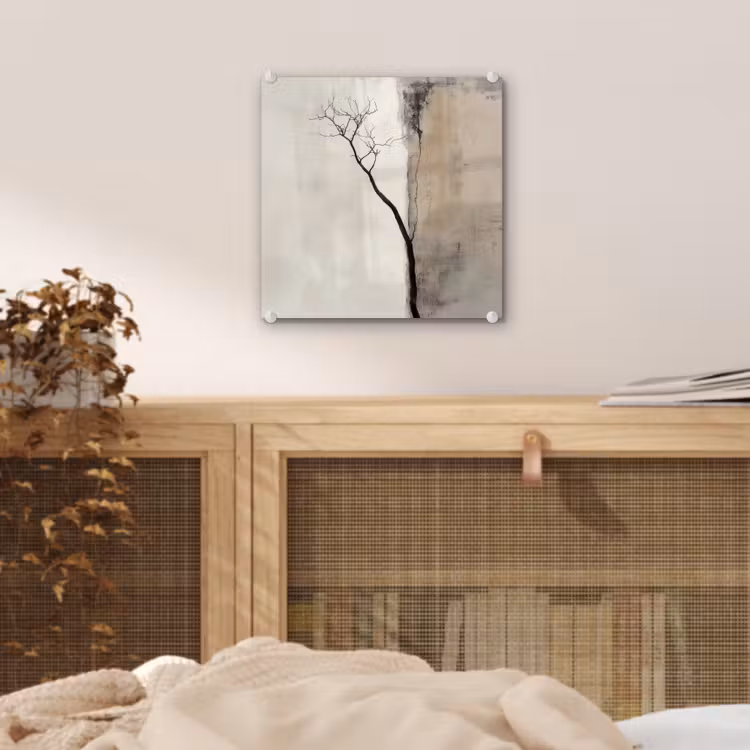 Glas schilderij - Kale Boom Beige Abstract — 5