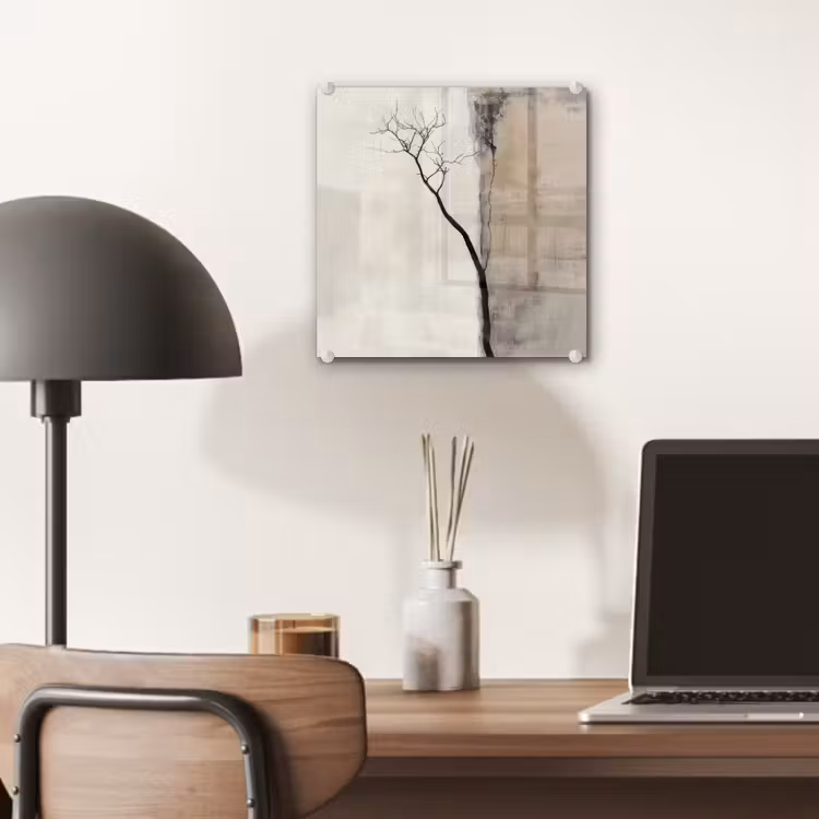 Glas schilderij - Kale Boom Beige Abstract — 7