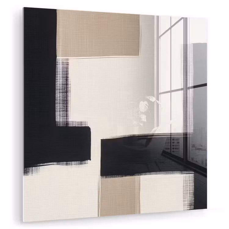 Glas schilderij - Abstracte Zwarte Penseelstreken