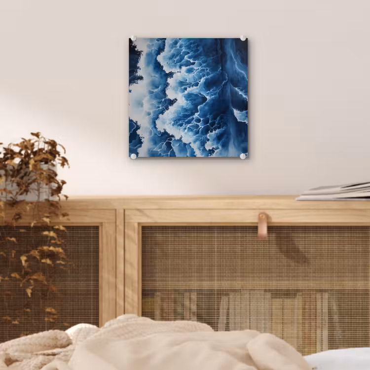 Glas schilderij - Blauwe Golven Aquarel — 5