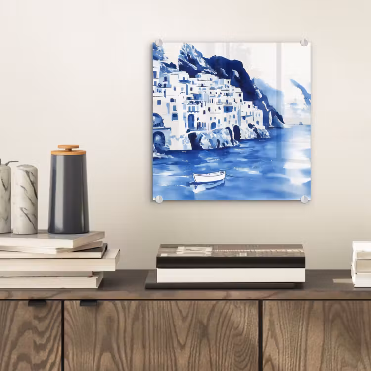 Glas schilderij - Amalfikust Aquarel Blauw — 2