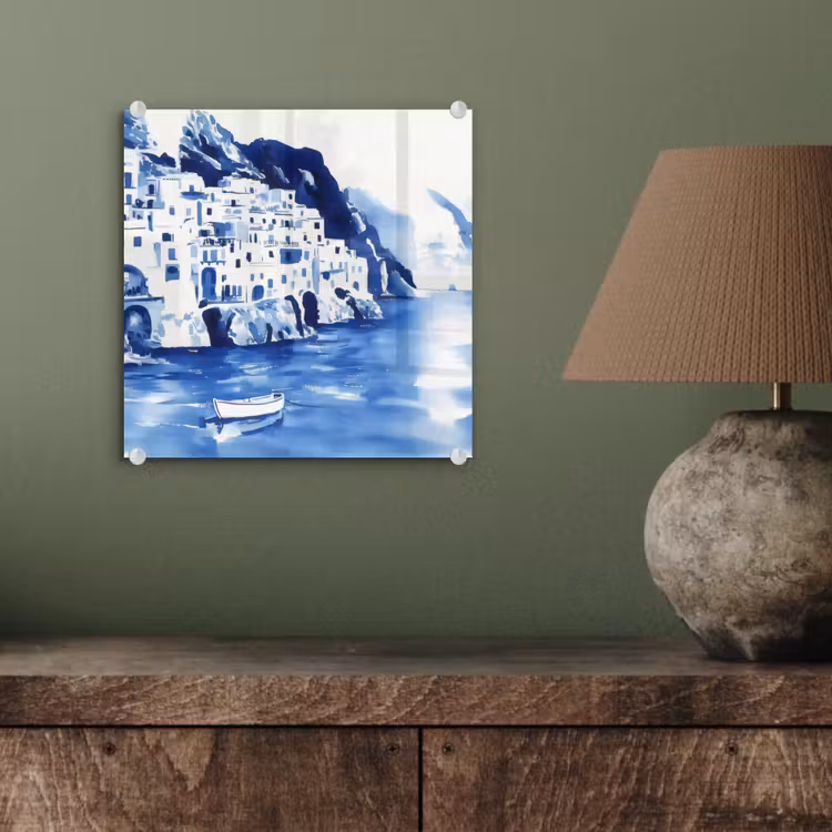 Glas schilderij - Amalfikust Aquarel Blauw — 4