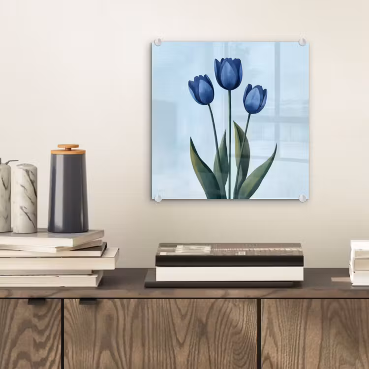 Glas schilderij - Blauwe Tulpen — 2