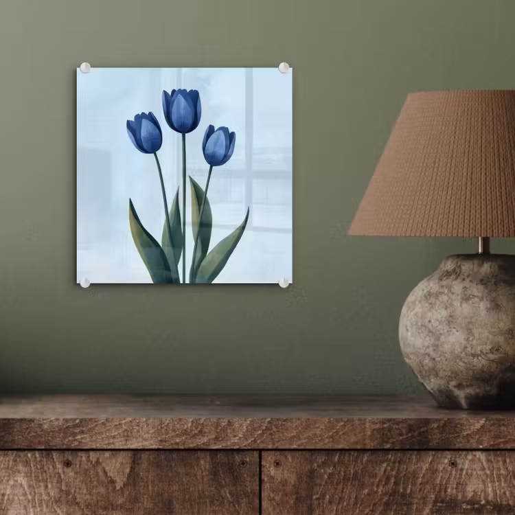 Glas schilderij - Blauwe Tulpen — 4