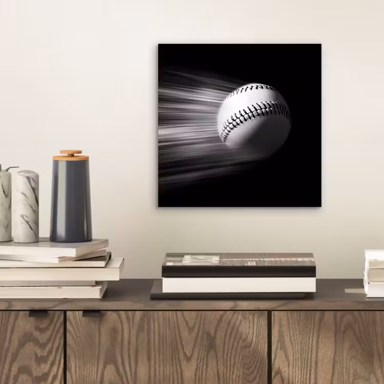 Aluminium schilderij - Honkbal in Beweging Zwart Wit — 2