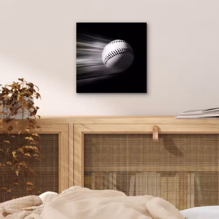 Aluminium schilderij - Honkbal in Beweging Zwart Wit — 4