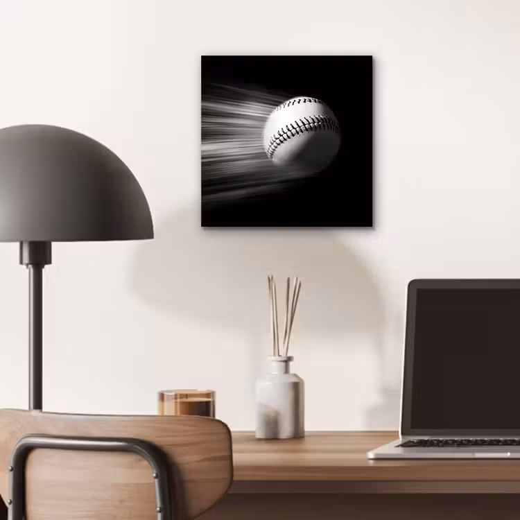 Aluminium schilderij - Honkbal in Beweging Zwart Wit — 6