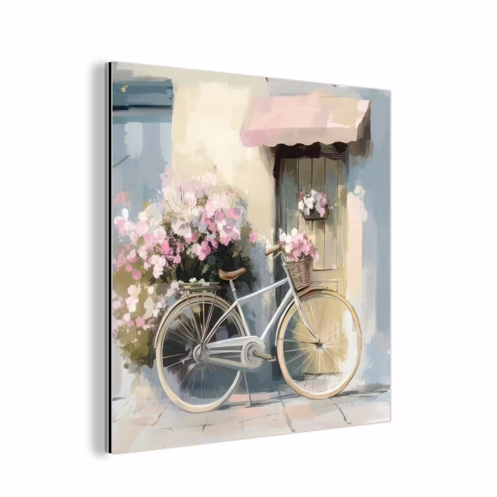 Aluminium schilderij - Fiets - Pastelkleuren - Bloemen — 1