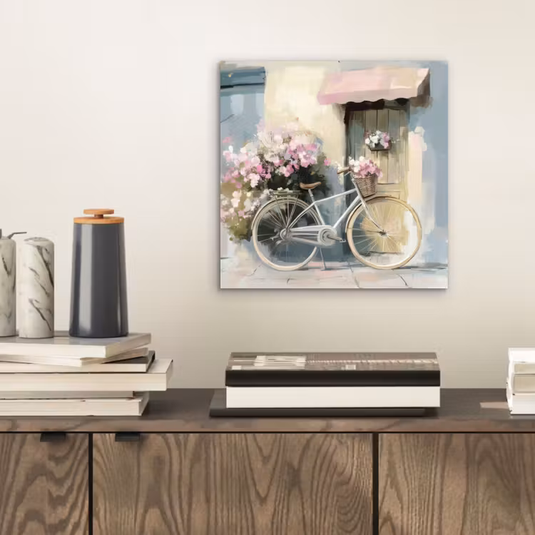 Aluminium schilderij - Fiets - Pastelkleuren - Bloemen — 2
