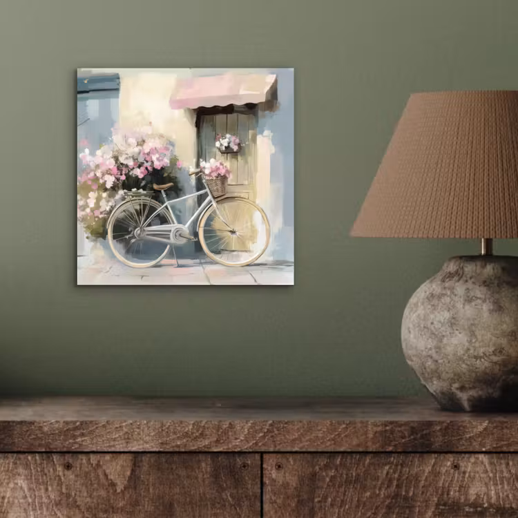 Aluminium schilderij - Fiets - Pastelkleuren - Bloemen — 3