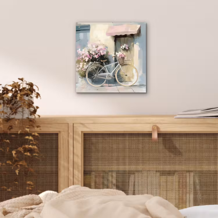 Aluminium schilderij - Fiets - Pastelkleuren - Bloemen — 4