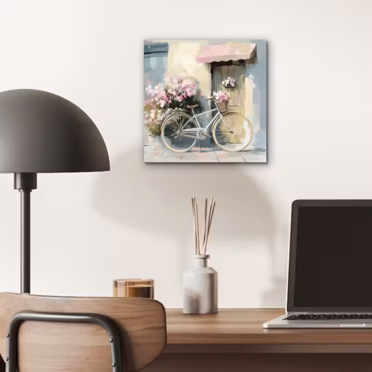 Aluminium schilderij - Fiets - Pastelkleuren - Bloemen — 6