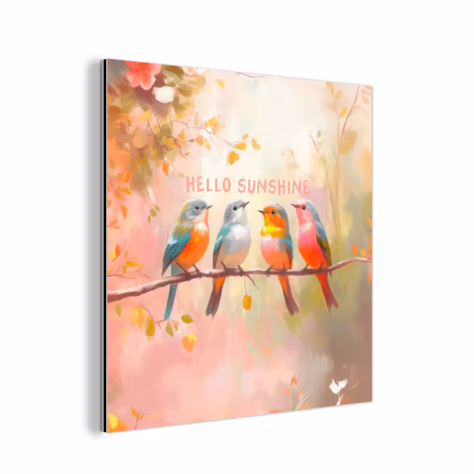 Aluminium schilderij - Vogels - Tak - Quote - Roze — 1