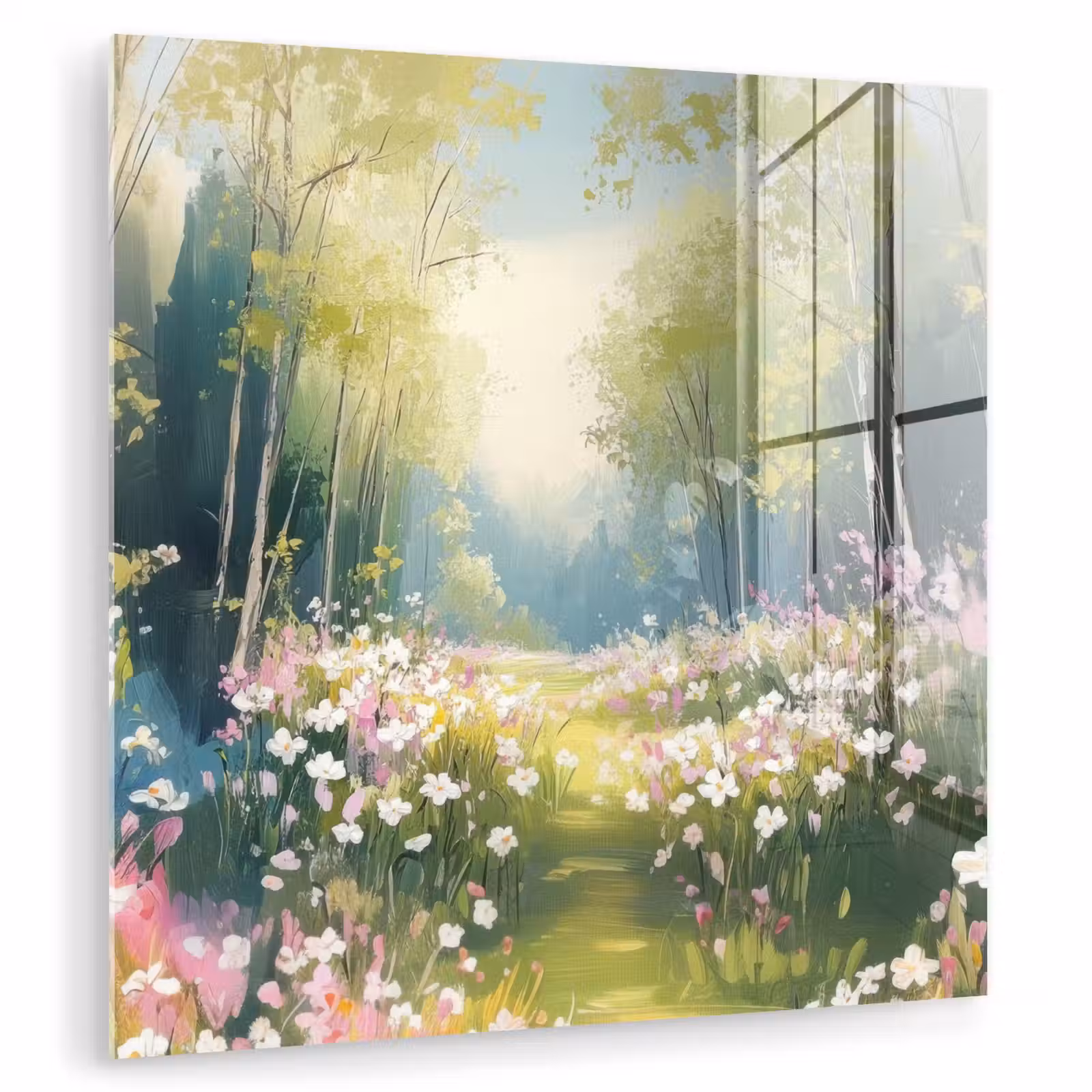 Glas schilderij - Bos - Schilderstijl - Kleurrijk — 1