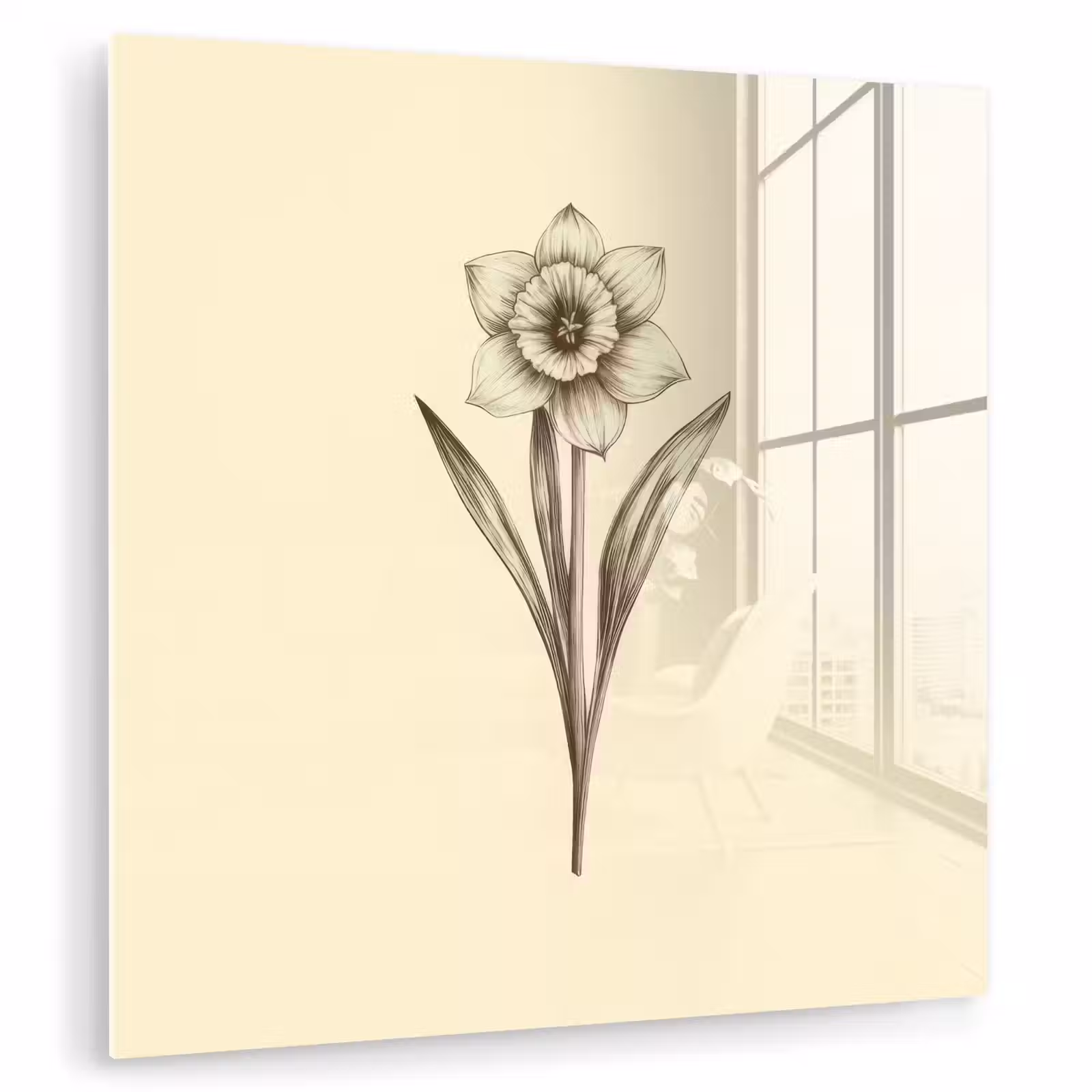 Glas schilderij - Zwart - Narcis - Illustratie — 1