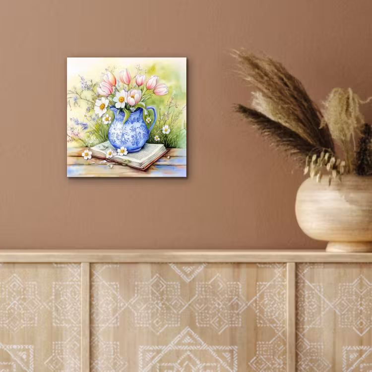 Aluminium schilderij - Vaas - Delftsblauw - Madeliefjes — 5