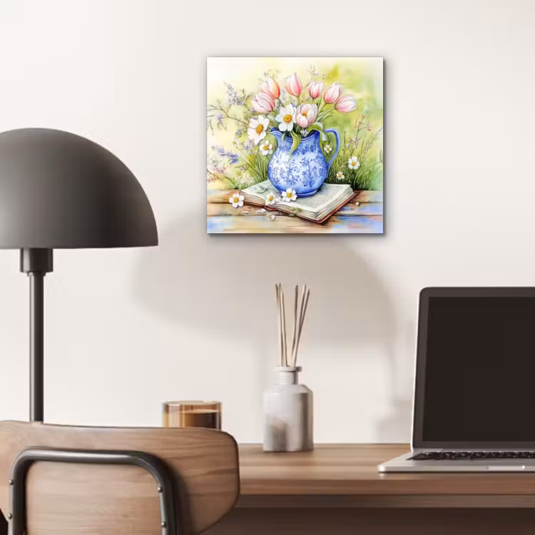 Aluminium schilderij - Vaas - Delftsblauw - Madeliefjes — 6