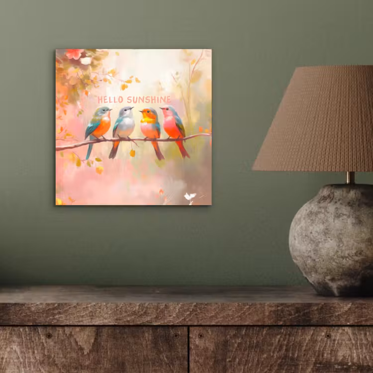 Aluminium schilderij - Vogels - Tak - Quote - Roze — 3