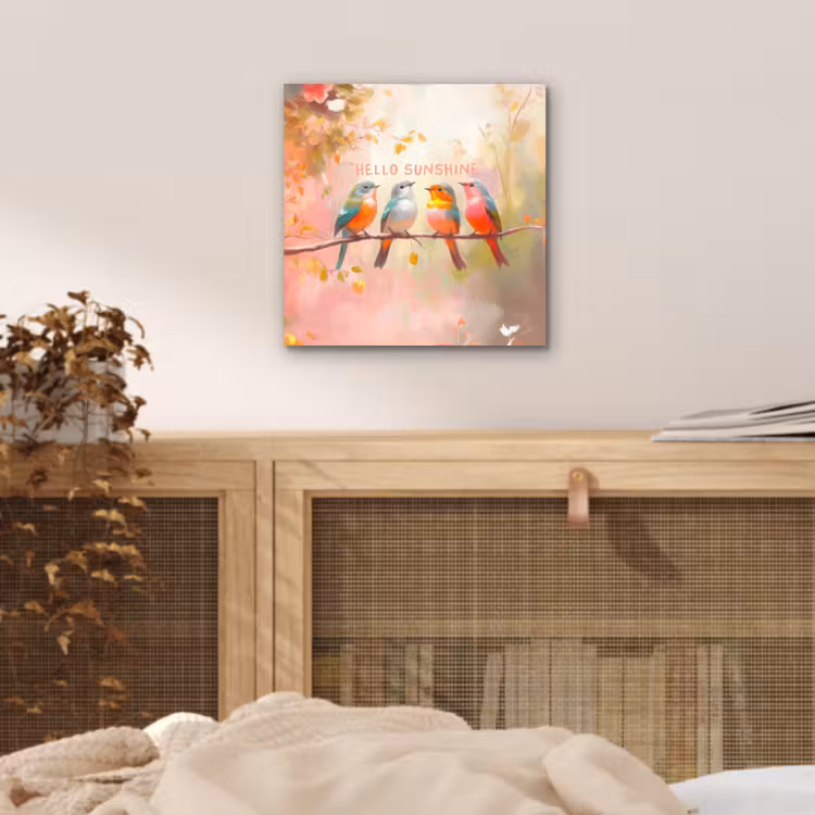 Aluminium schilderij - Vogels - Tak - Quote - Roze — 4