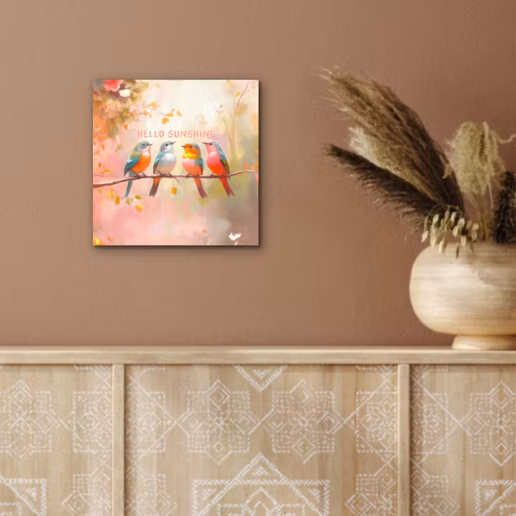 Aluminium schilderij - Vogels - Tak - Quote - Roze — 5