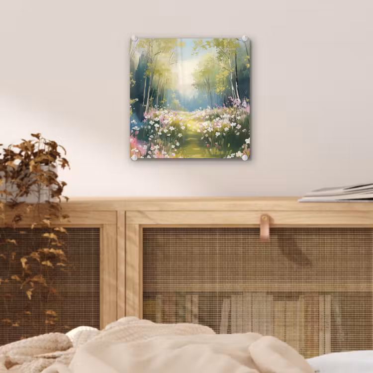 Glas schilderij - Bos - Schilderstijl - Kleurrijk — 5