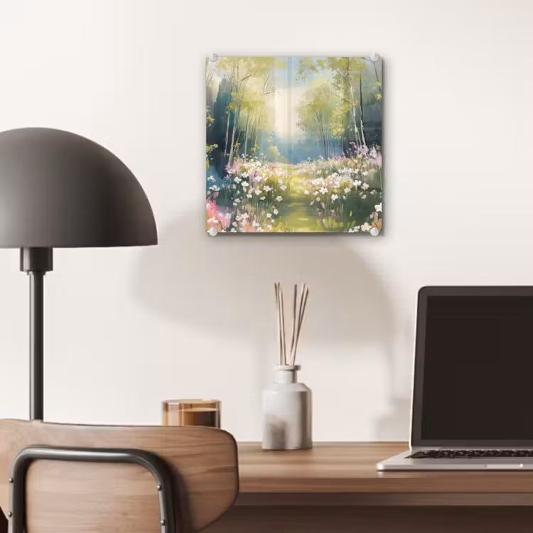 Glas schilderij - Bos - Schilderstijl - Kleurrijk — 7