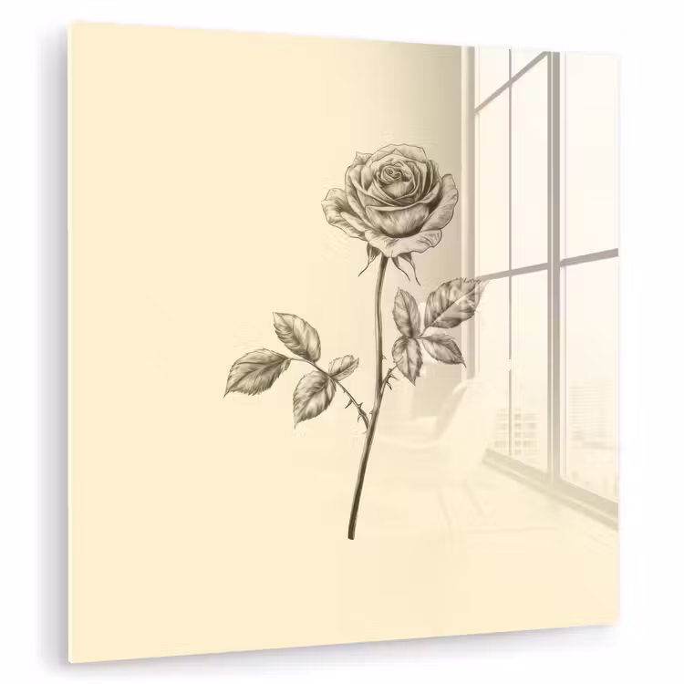 Glas schilderij - Illustratie - Zwart - Roos — 1