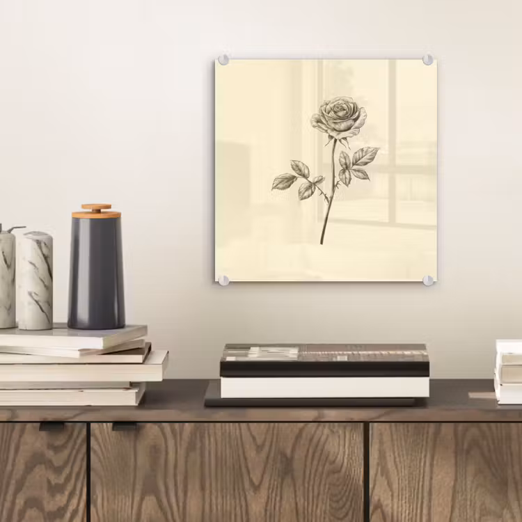 Glas schilderij - Illustratie - Zwart - Roos — 2