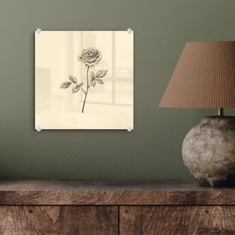 Glas schilderij - Illustratie - Zwart - Roos — 4