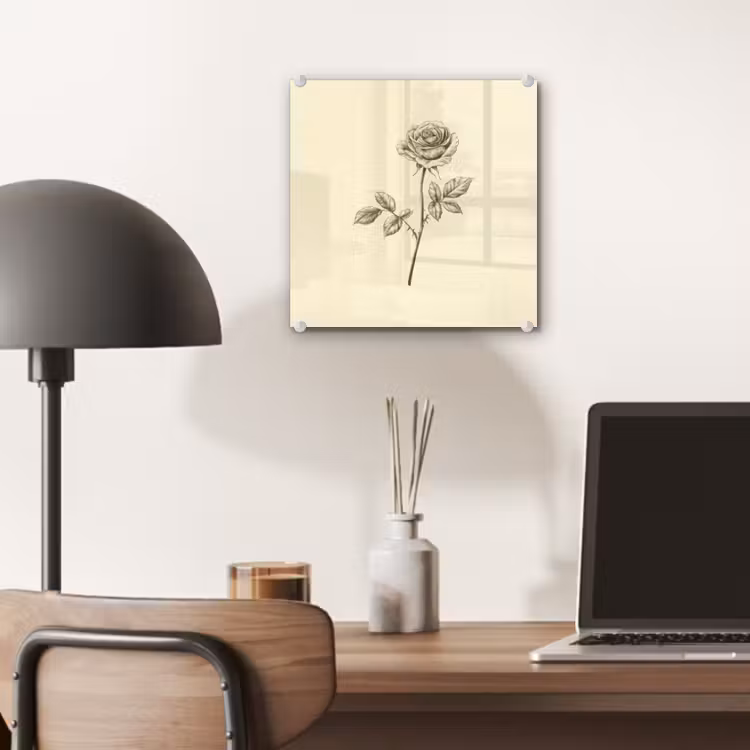 Glas schilderij - Illustratie - Zwart - Roos — 7