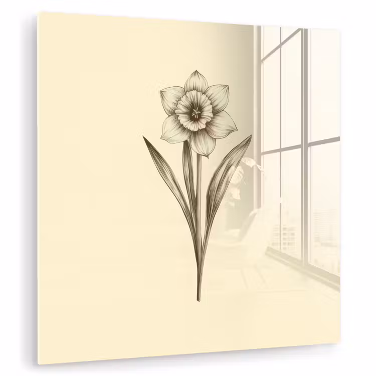 Glas schilderij - Zwart - Narcis - Illustratie — 1