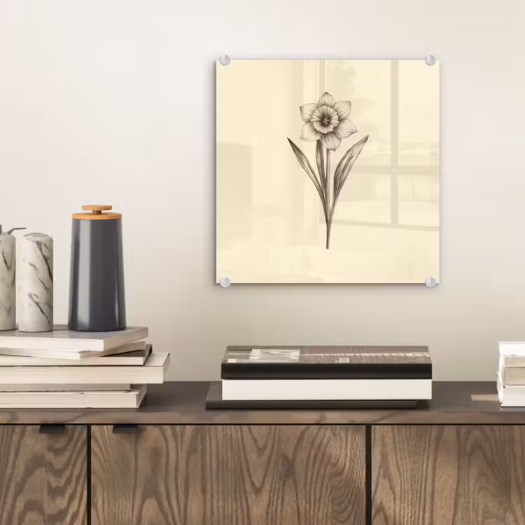 Glas schilderij - Zwart - Narcis - Illustratie — 2