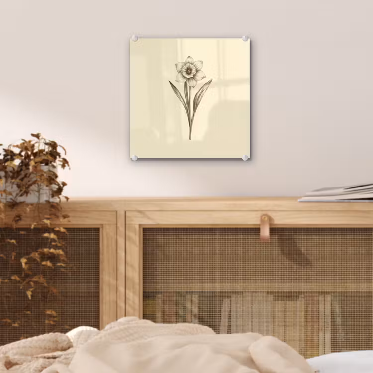 Glas schilderij - Zwart - Narcis - Illustratie — 5