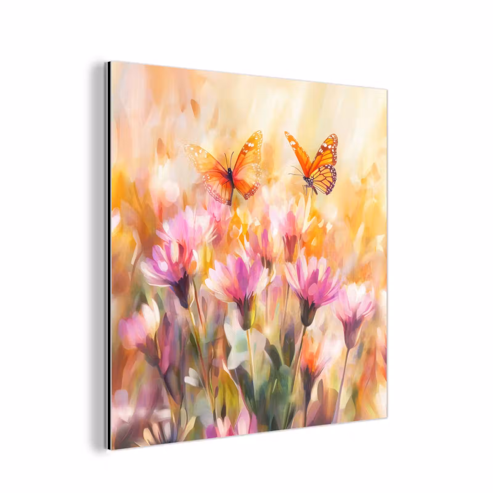 Aluminium schilderij - Vlinders - Oranje - Bloemen — 1