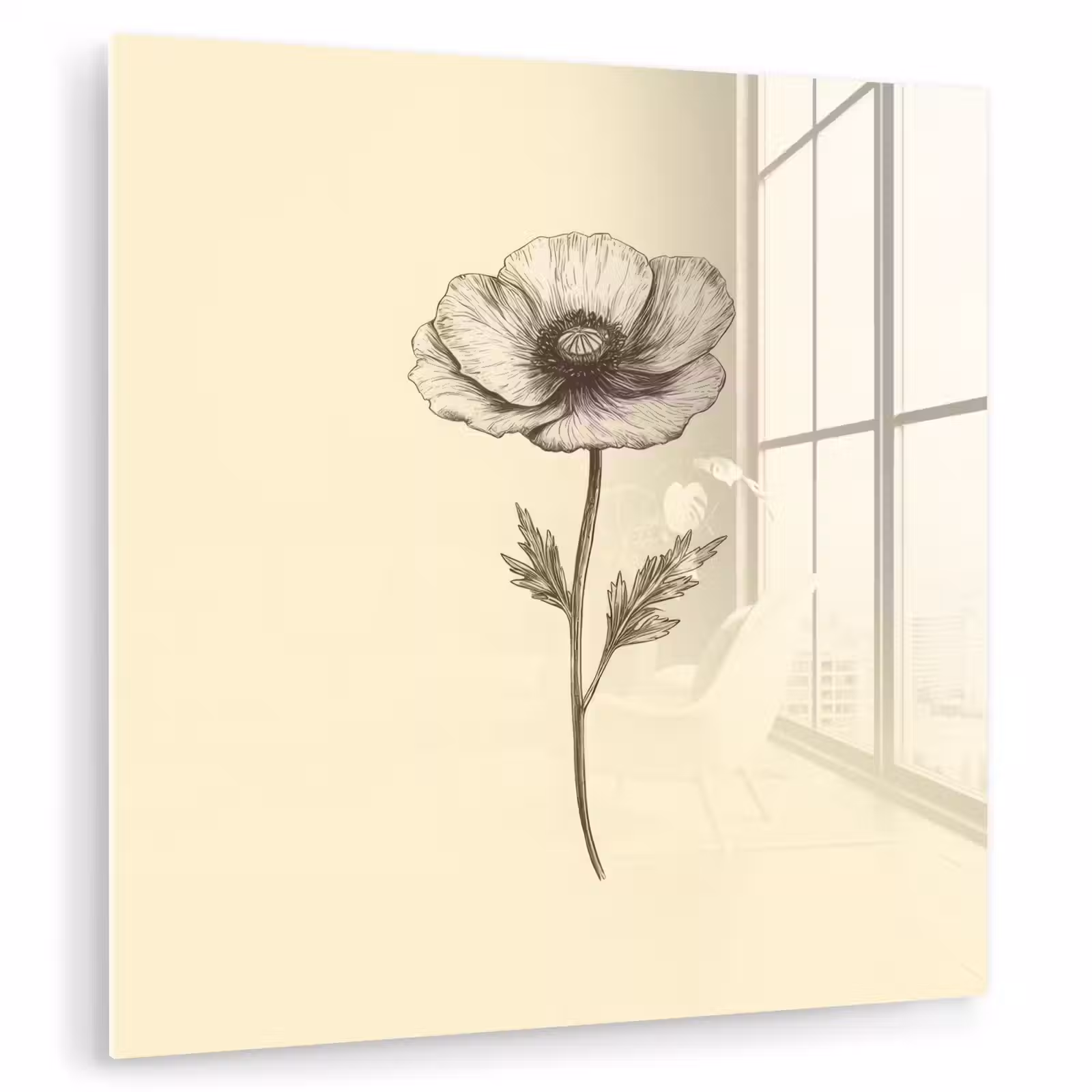 Glas schilderij - Klaproos - Illustratie - Zwart — 1