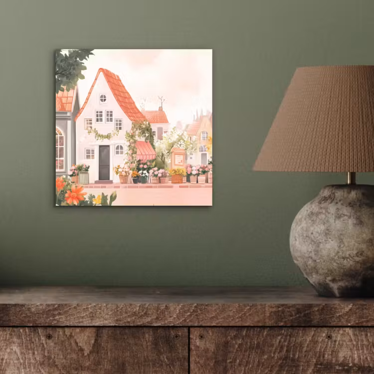 Aluminium schilderij - Bloemen - Huizen - Dorp — 3