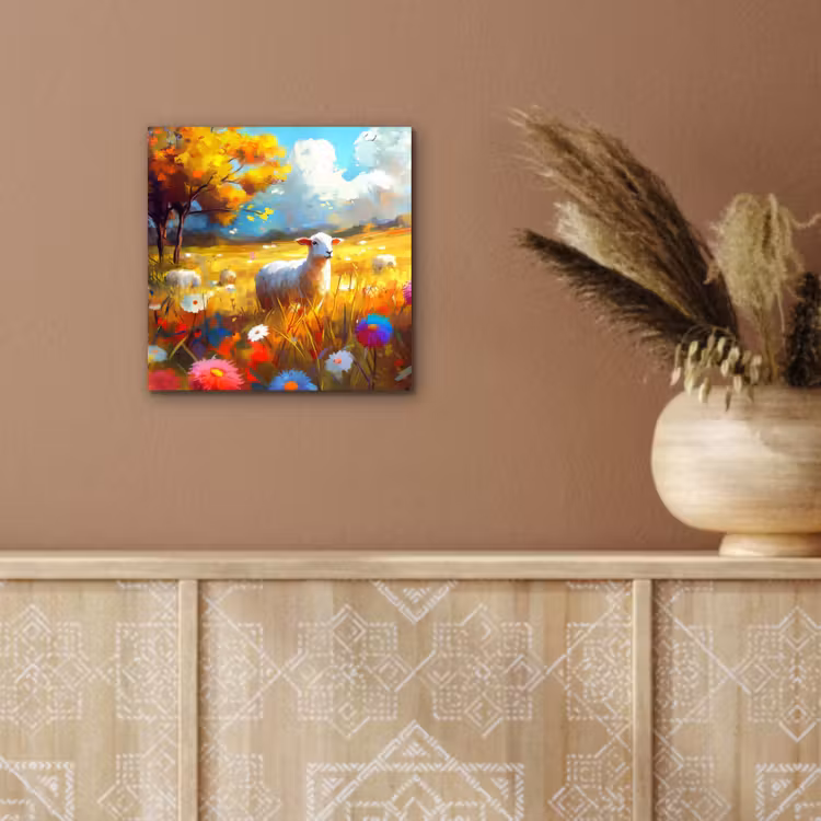 Aluminium schilderij - Schaap - Weide - Bloemen — 5