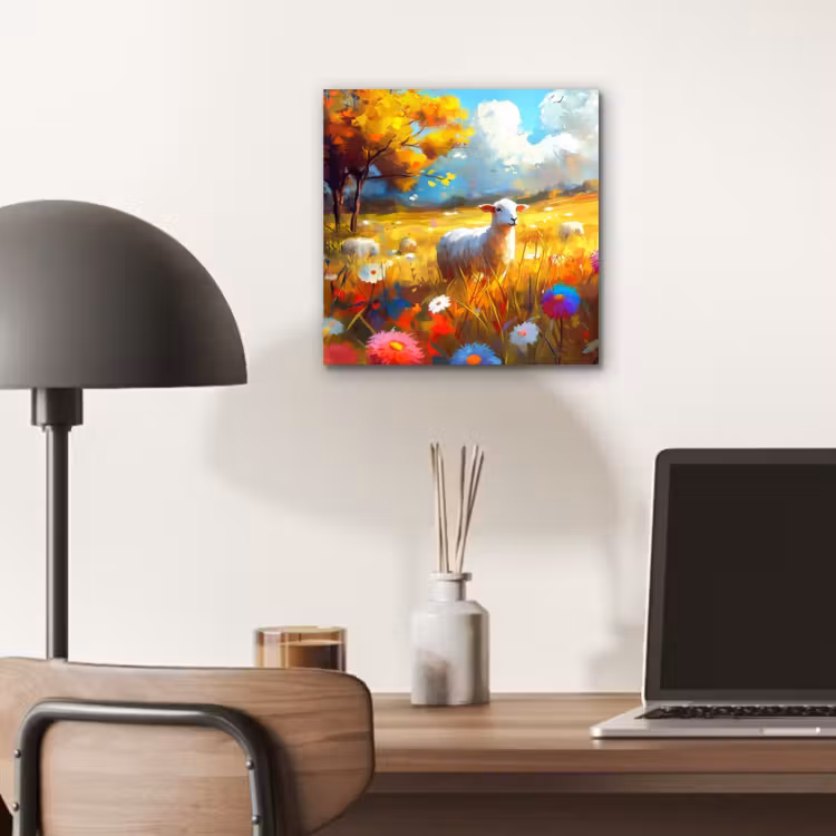 Aluminium schilderij - Schaap - Weide - Bloemen — 6