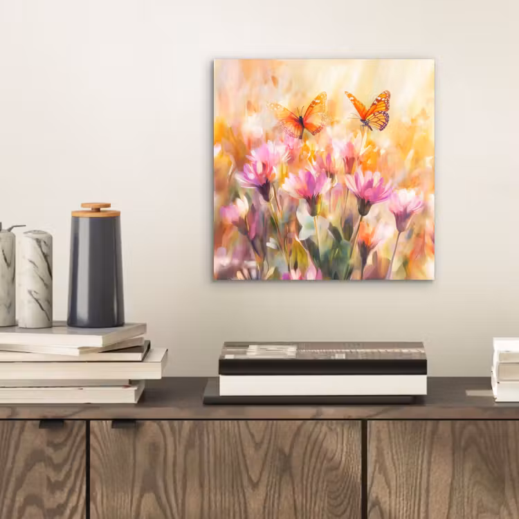 Aluminium schilderij - Vlinders - Oranje - Bloemen — 2