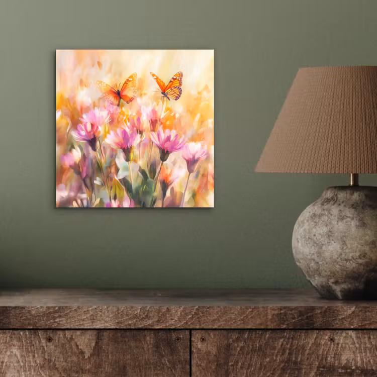 Aluminium schilderij - Vlinders - Oranje - Bloemen — 3