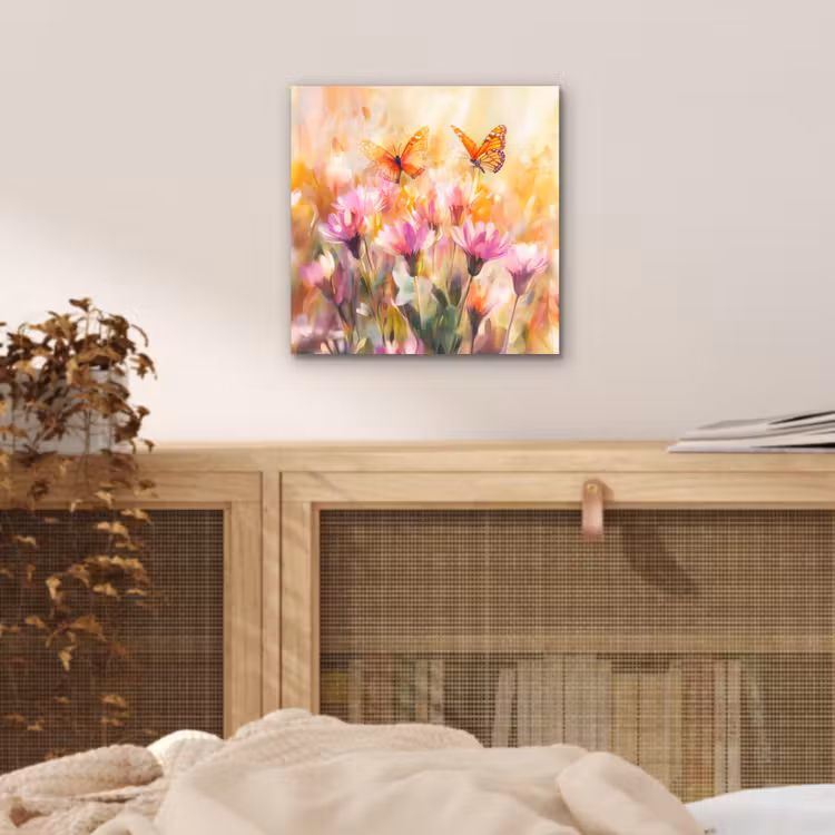 Aluminium schilderij - Vlinders - Oranje - Bloemen — 4