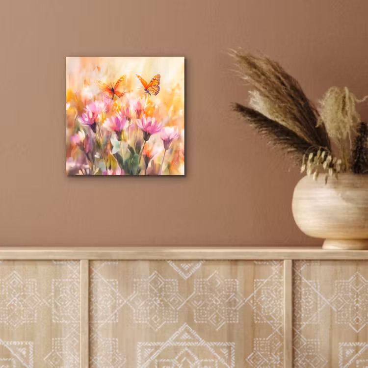 Aluminium schilderij - Vlinders - Oranje - Bloemen — 5