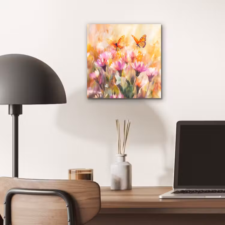 Aluminium schilderij - Vlinders - Oranje - Bloemen — 6