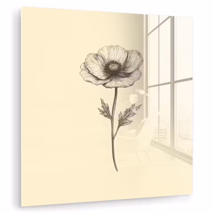 Glas schilderij - Klaproos - Illustratie - Zwart — 1