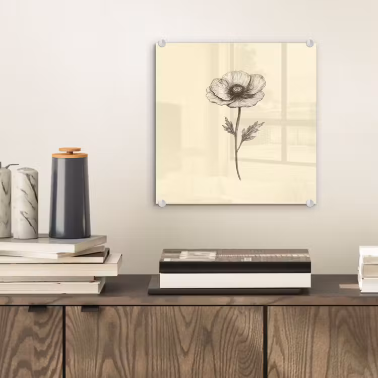 Glas schilderij - Klaproos - Illustratie - Zwart — 2