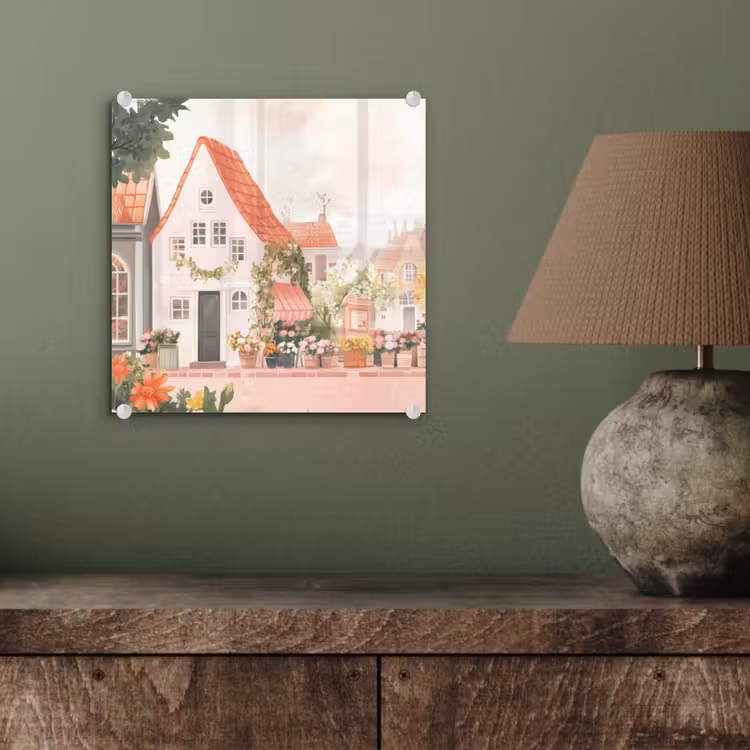 Glas schilderij - Bloemen - Huizen - Dorp — 4