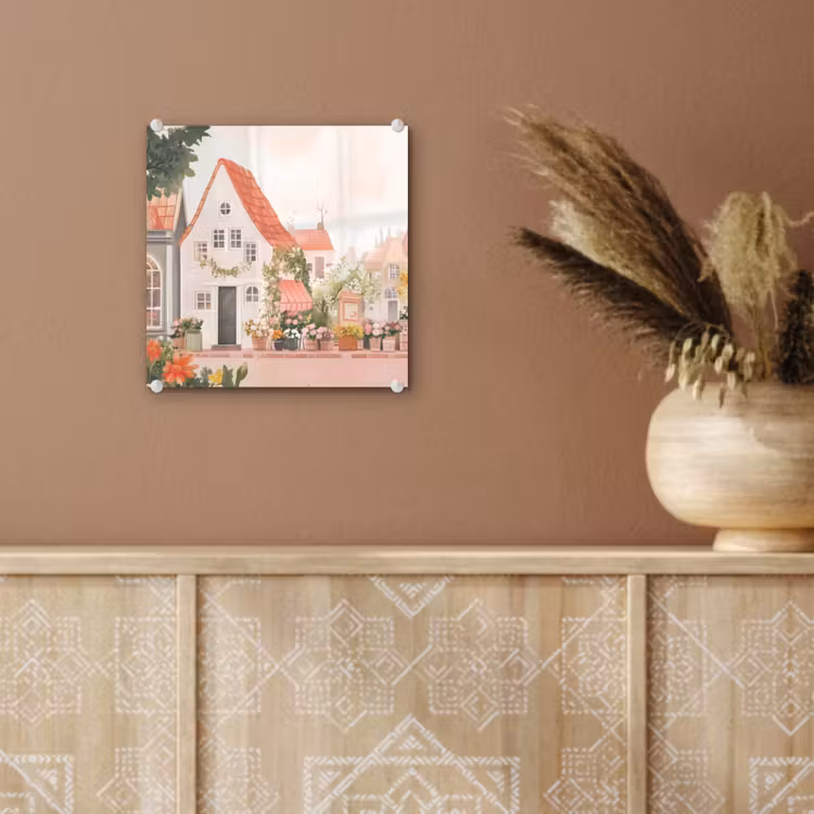 Glas schilderij - Bloemen - Huizen - Dorp — 6