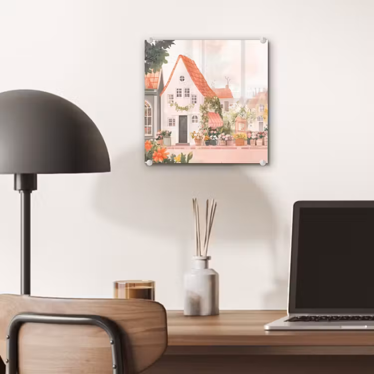 Glas schilderij - Bloemen - Huizen - Dorp — 7