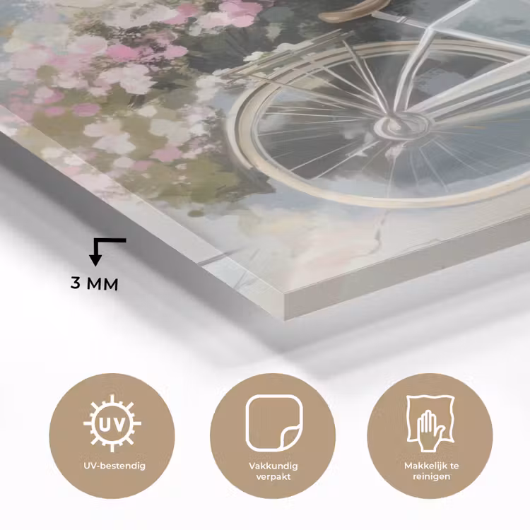 Glas schilderij - Fiets - Pastelkleuren - Bloemen — 3
