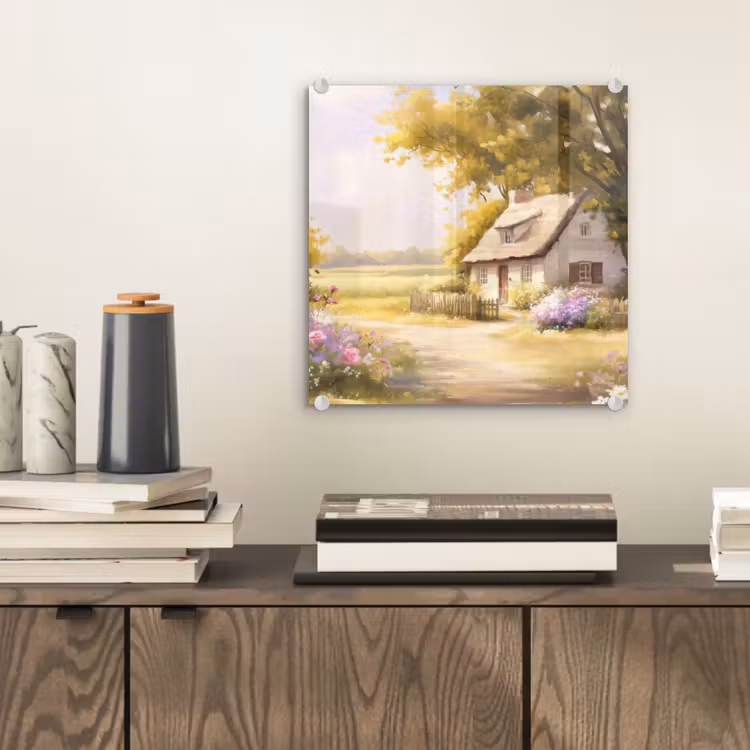 Glas schilderij - Huisje - Hout - Bloemen — 2